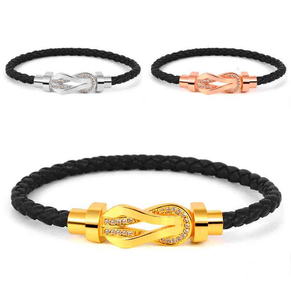 Bangles Bracelet featuring an 8-shaped half brick design with micro inlaid leather rope and magnetic buckle in multi-color horseshoe style