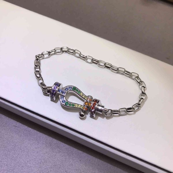 Bangles Bracelet Full Diamond Titanium Steel Plated 18k Rose Gold Rainbow Gradient Single Row Horseshoe Magnetic Buckle