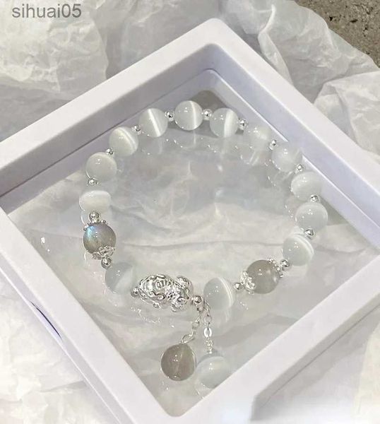 Beaded Fashion Colorful Opal Beaded Bracelet Exquisite Cute Cats Eye Stone Pixiu Natural Crystal Bracelet for Girls Party Jewelry Gift YQ240