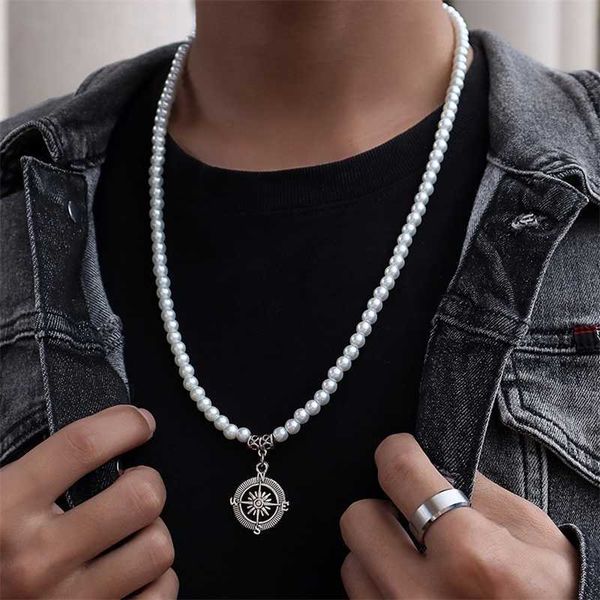Beaded Necklaces 2023 New Compass Pendant Necklace Men Handmade Vintage Imitation Pearls Stone for Jewelry Gift 230613

2023 handmade vintage-style men's compass pendant necklace with imitation pearls and stone beads