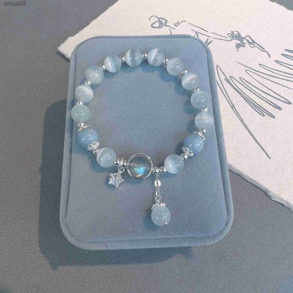 Beaded New Opal Sea Blue Moonstone Crystal Bracelet Fashion Simple Temperament Women Jewelry Accessories Elastic Pendant Bracelets Gift YQ24