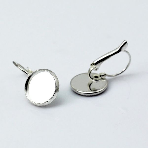 Beadsnice brass earring bases featuring 12mm round cabochon settings with lever back findings, wholesale ID 1951