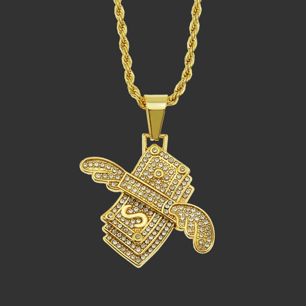 Best-selling 3D diamond angel wing pendant necklace for men in street style