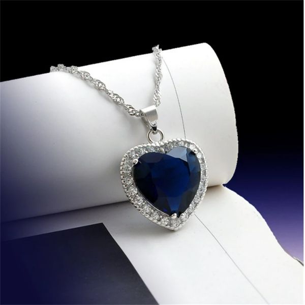 Big Heart Sapphire Diamond Pendant Real 925 Sterling Silver Charm Party Wedding Pendants Necklace For Women Bridal Jewelry Gift
