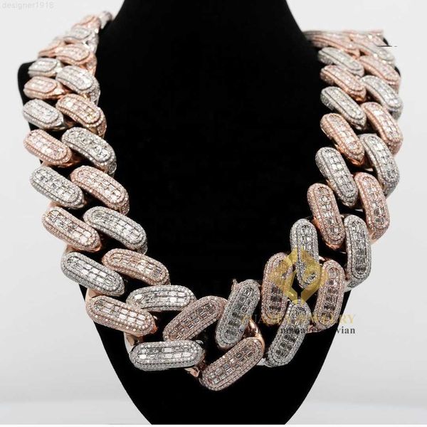 Big Heavy Mens Necklace Silver 925 Iced Out Vvs Moissanite Baguette Diamond Hip Hop Cuban Link Chain