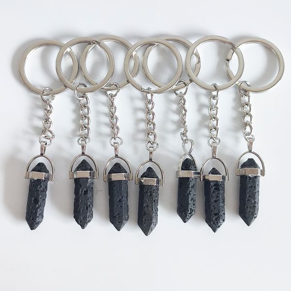 Black hexagonal lava stone key rings for cars and personal use
