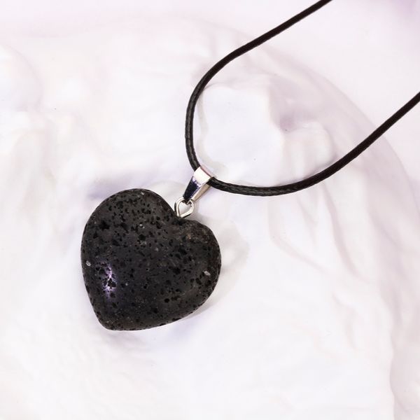 Black lava stone heart pendant necklace with 30mm diffuser for essential oils, unisex jewelry