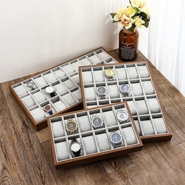 Black walnut jewelry display trays for watches, live shelf counter props at booth 230920