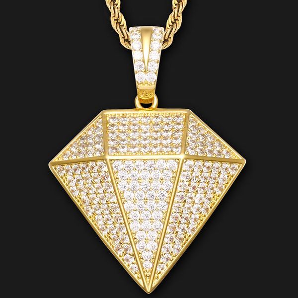 Bling Big Zircon Stereoscopic Triangle Shape Pendant Necklace Men Iced Out Chain Geometric Hip Hop Jewelry Chains