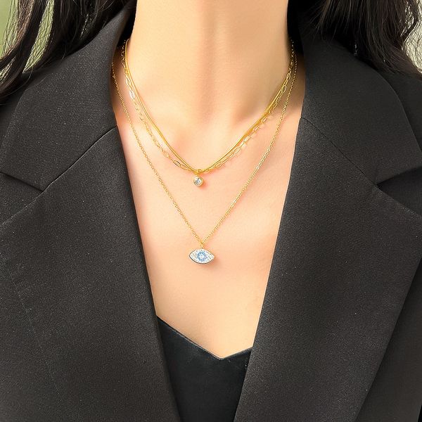 Bohemian Evil Eye Pendant Necklace in 18K Gold for Women