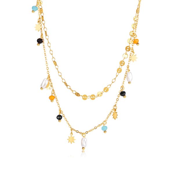 Bohemian-inspired gold double-layer pendant necklace, a stylish jewelry gift for women