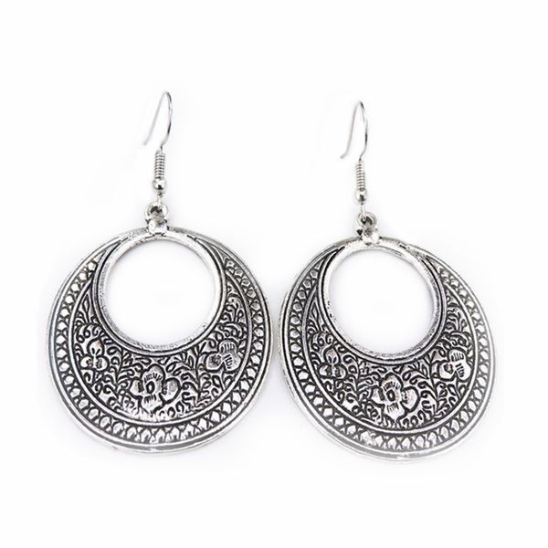 Bohemian-style enamel carved hollow round drop earrings, vintage dangle jewelry for women, wholesale set of 12 pairs