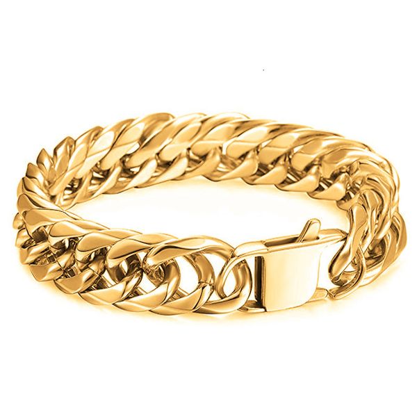Brace Lace Hand Chain 16mm Fashion Plated Gold Titanium Steel Bracelet for Bold Men's Stainless Steel Style