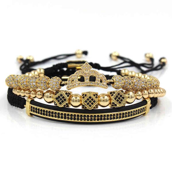 Bracelets Creative Personality 6mm Micro Inlaid Zircon Diamond Ball Crown 3 Double Row Crescent Bracelet Set Accessories
