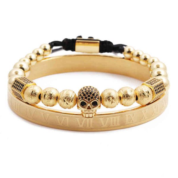 Bracelets Jewelry Roman Alphabet Stainless Steel Crown Skull Braided Adjustable Men's Set