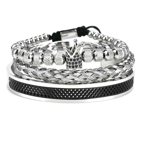 Bracelets with versatile color options, featuring a crown braided stainless steel mesh open set for men