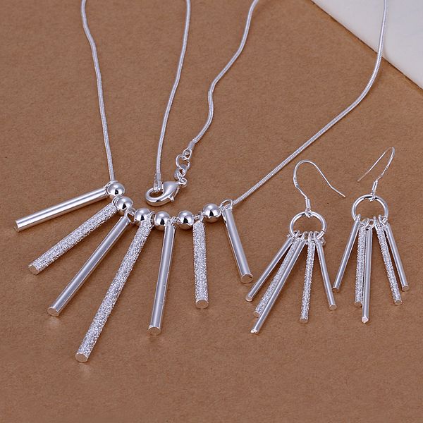 Brand new 925 sterling silver jewelry set featuring seven pillars necklace and earrings, direct from factory DFMSS159
