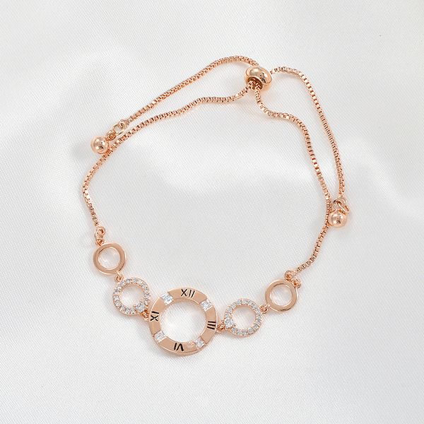 Brand new adjustable Roman numeral bracelet for women, featuring a rose gold Korean design with luxurious micro-set zircon accents