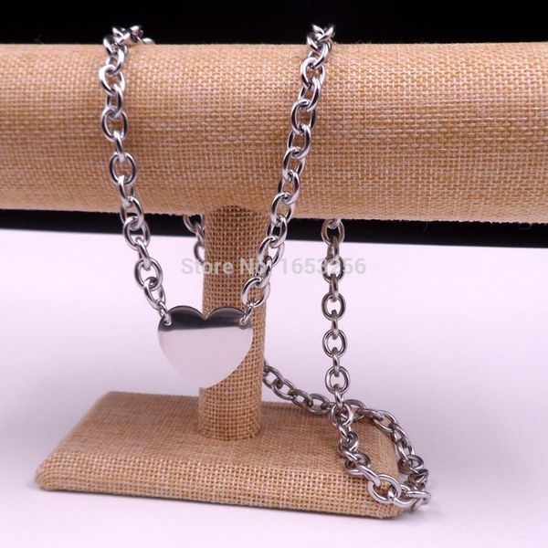 Brand new stylish stainless steel jewelry featuring a large heart tag pendant on a smooth 8mm oval chain, 22" long, perfect fashion accessory for women and men as gifts