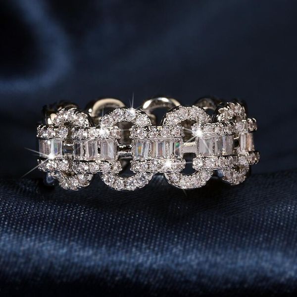 Brand new vintage-style jewelry featuring unique women's fashion designs in genuine 925 sterling silver with princess-cut white topaz and CZ diamond accents, perfect as a wedding chain ring or gift