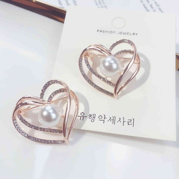 Brooch Korean Fashion Professional Accessories Alloy Love Pearl Heart-shaped Diamond
