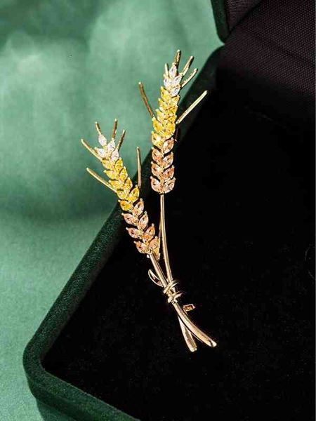 Brooch Women's Floral Decoration Baking Paint Gold Korean Elegant Zircon Wheat Ear