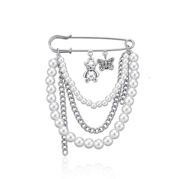 Butterfly Bear Pearl Chain Fashion Multi Element Pin Accessories