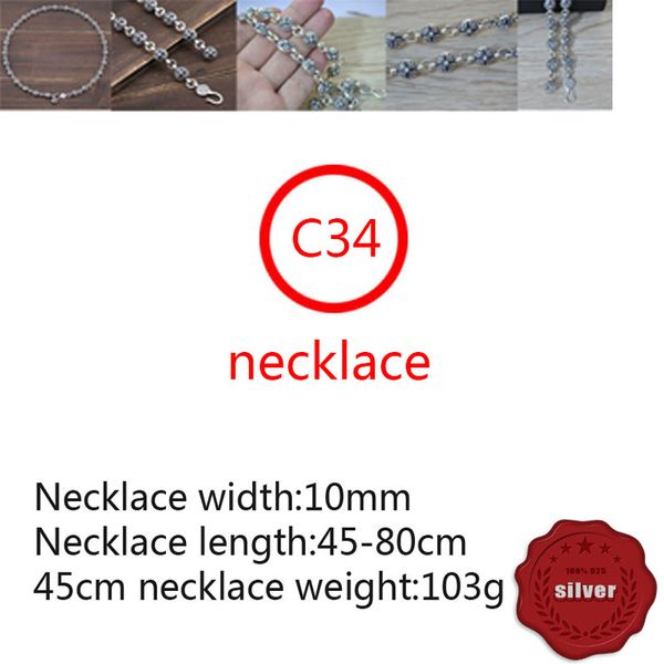 C34 S925 Sterling Silver Necklace Personalized Fashion Punk Hip Hop Style Creative Versatile Retro Aggressive Cross Flower Ball Chain Shape