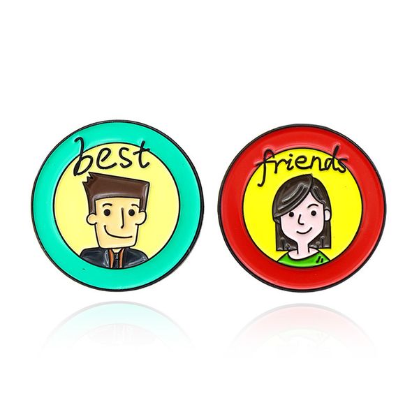Cartoon Fashion Round Brooches for Women - Stylish Blue Red Alloy Badges, Cute Collar Pins, Perfect Friendship Gift Accessories