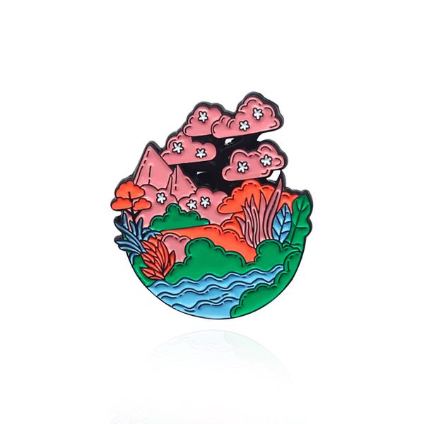 Cartoon-inspired floral enamel brooch for women, wholesale creative metal badge jewelry accessory