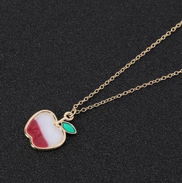 Cartoon-style enamel necklace featuring colorful fruit apples and flying balloons with hearts, in red cherry design for women