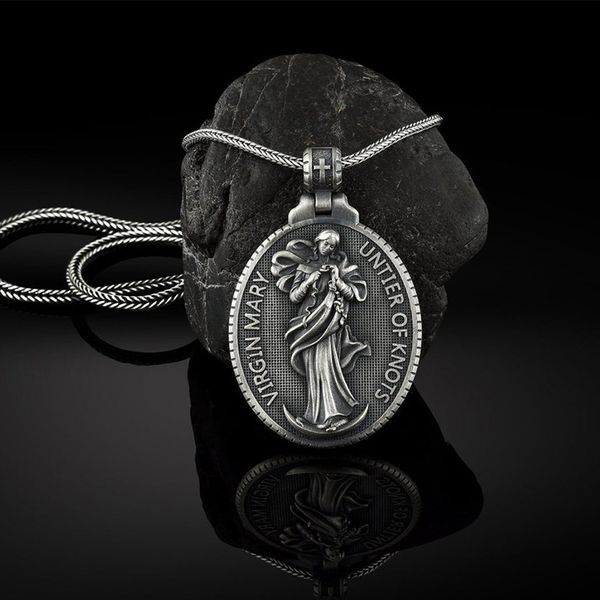 Catholic Virgin Mary pendant necklace for men, a Christian religious accessory