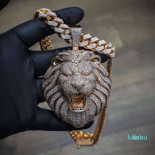 Chain Big Pendants for Men - Hip Hop Luxury Designer Necklaces with Bling Diamond Lion Animal Motifs, Rapper DJ Accessories