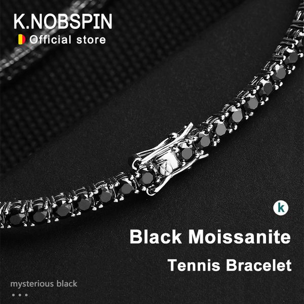 Chain KNOBSPIN Black Tennis Bracelet in 925 Silver with 18k White Gold Plating for Women and Men's Hip Hop Party Jewelry 230411