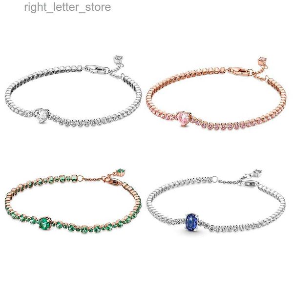 Chain New 925 Sterling Silver Sparkling Heart Tennis Bracelet For Women Fashion DIY Gift Jewelry YQ231208
