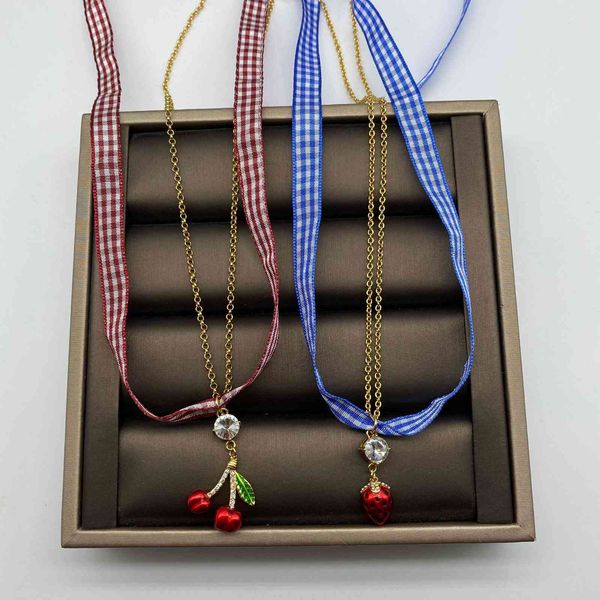 Chains 14k Gold Necklace for Women Miao Family / m Cherry Strawberry Lattice Strap Detachable Sweet Fashion Personality Korean Style Female  

Rewritten:  
14k gold women's necklace with detachable cherry strawberry lattice strap, Miao Family design in sweet Korean fashion style