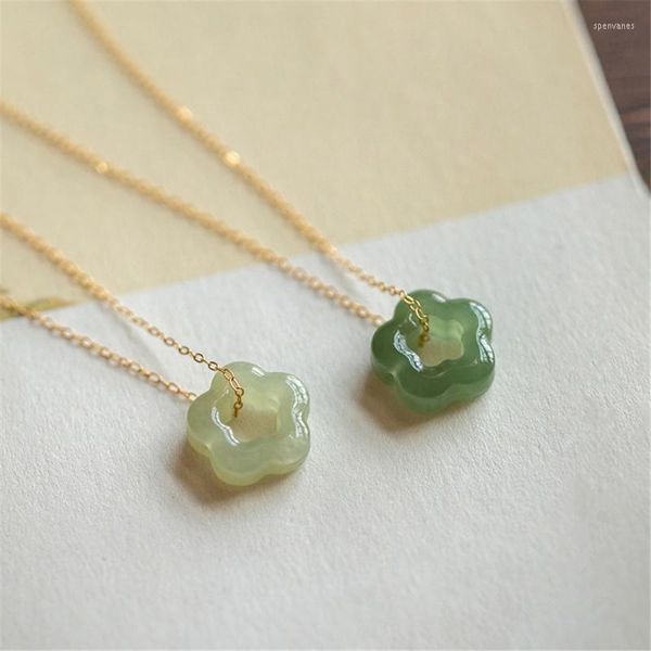 Chains Natural Hetian Jade Plum Blossom Star Pendant Necklace Sterling Silver Chain Jewelry