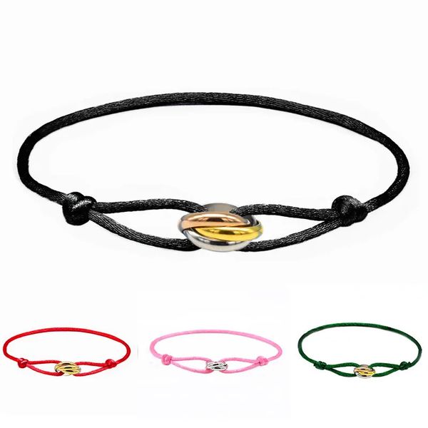 Charm bracelets for men and women, stylish Trinity design in 316L stainless steel, featuring three interlocking rings on a rope band