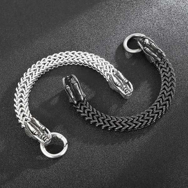 Charm Bracelets Jewels Store 12mm Wristband Braided Chain Dragon Men's Stainless Steel Bracelet Punk Style Accessories For Man JS139890