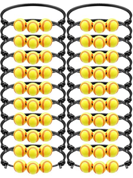 Charm Bracelets Softball Wristbands Yellow Beads Adjustable Inspirational Sport Ball Bracelet For Teens Adts Birthday Party Luckyhat Am0Ar