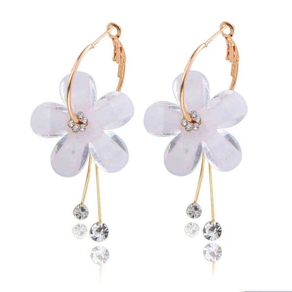 Charms Ear Stud Clip Rings Korean Version 6 Petals Acrylic Zircon Tassel Geometric Circle Transparent Sunflower