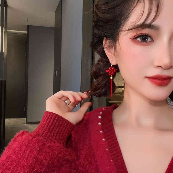 Charms Earrings Year's Chinese Knot Tassel Female Spring Festival Red Autumn and Winter Concentric