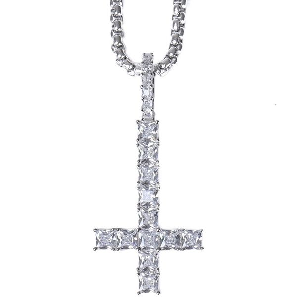 Charms Lil Uzi Vert Reverse Cross Pendant with High-Quality Square Stones for Hiphop Jewelry Style 230210
