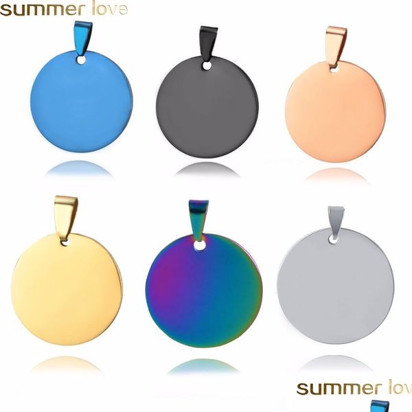 Charms Stainless Steel Blank Round Charm 15Mm 20Mm 25Mm 30Mm Blue Black Gold Heart Shape Pendant For Necklace Buyer Own Engraving Dr Dhm8Q