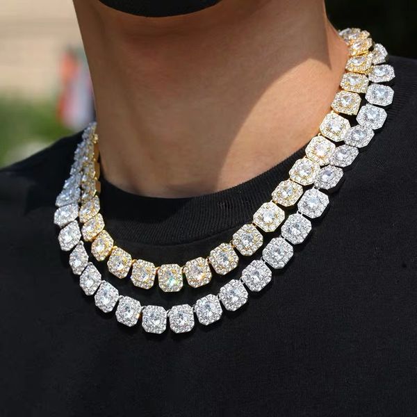 Chic 12mm Square Diamond Necklace for Men and Women, Trendy Hip Hop Cuban Link Chain Bracelet in Gold or Silver