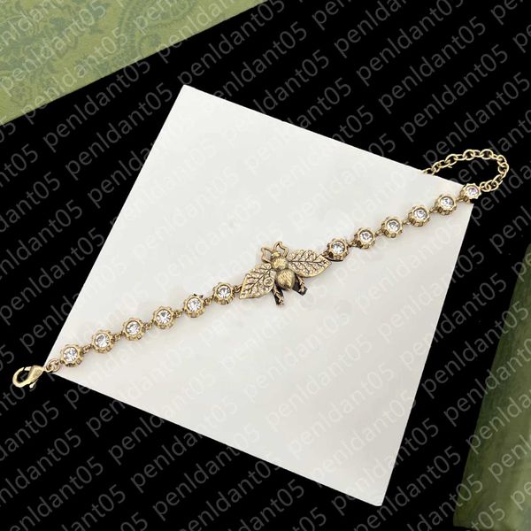 Chic designer charm bracelet with elegant European and American retro style, featuring a classic bee and diamond design, perfect as a stylish birthday gift or romantic present