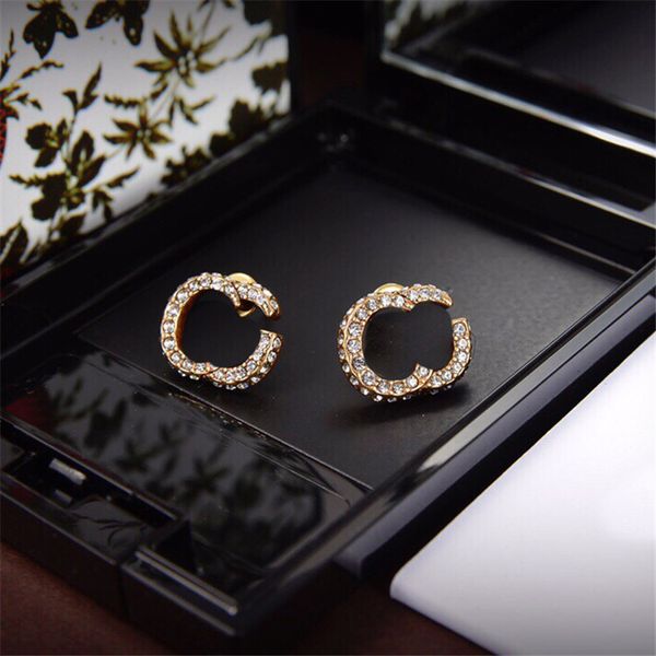 Chic Double Letter Diamond Stud Earrings with Crystal Accents for Special Occasions