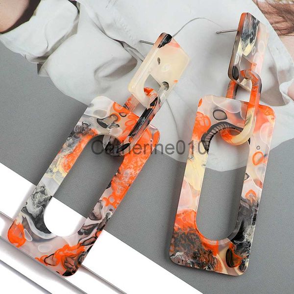 Chic rectangular acrylic dangle earrings with hollow chain design for women, a stylish vintage jewelry accessory