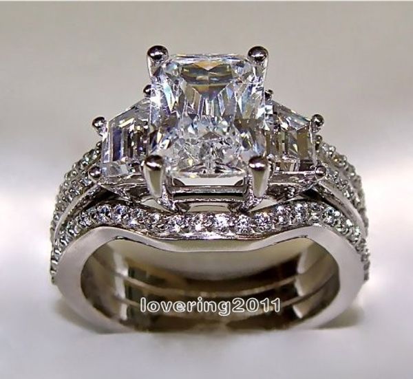 Choucong Princess cut 5ct diamond ring set in 10KT white gold, available in sizes 5-11, perfect for engagements and weddings
