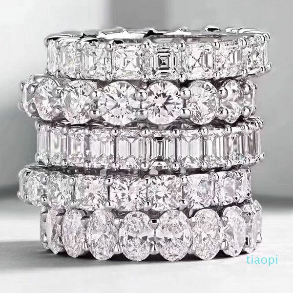 Choucong Vintage Fashion Jewelry presents a genuine 925 sterling silver ring featuring princess-cut white topaz and CZ diamonds, perfect for women's wedding or engagement bands